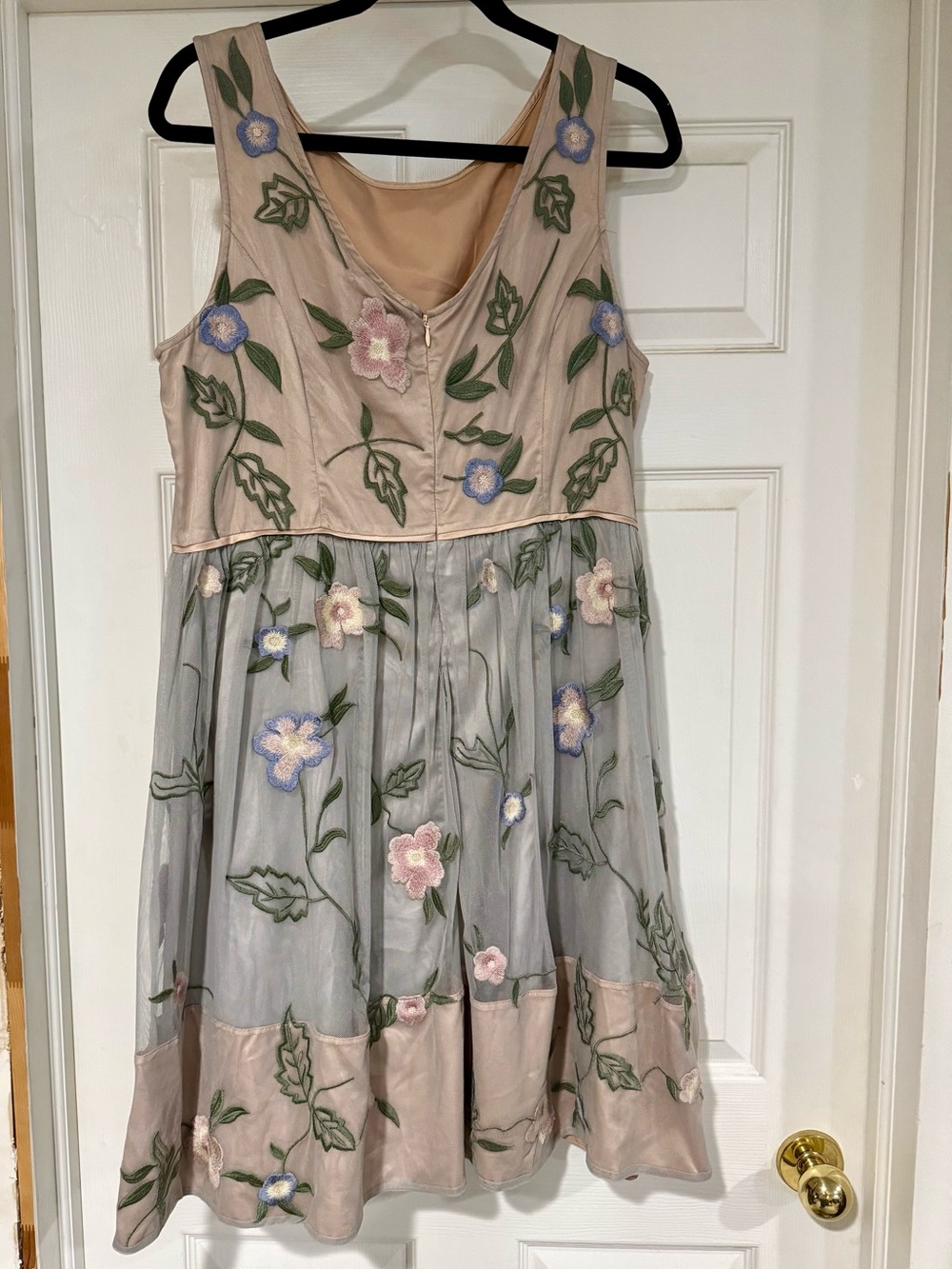 Sundance Beige and Pale Blue Floral Embroidered Midi Dress - Picture 2 of 4